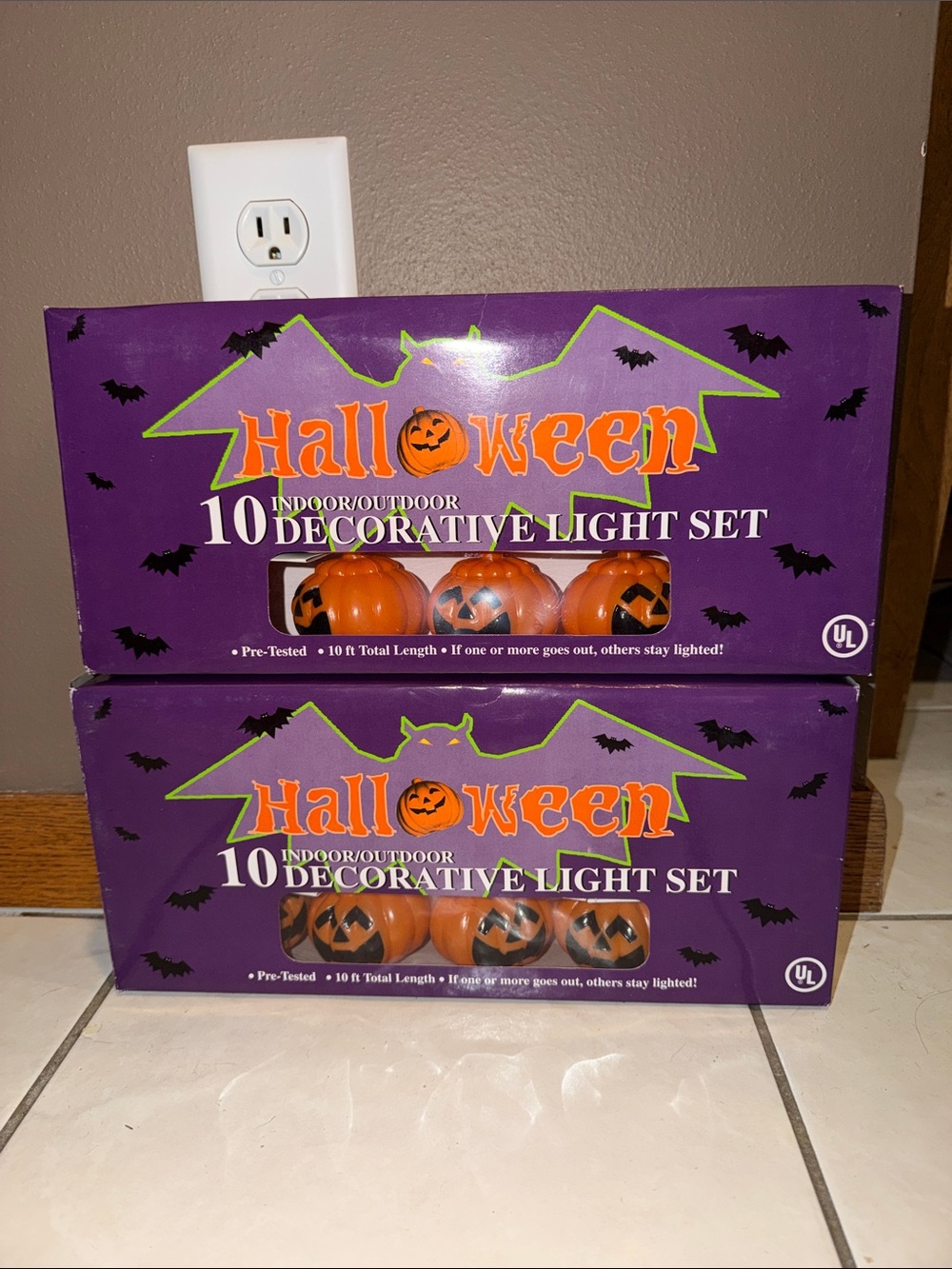 Vtg Halloween Jack O Lantern Pumpkin Lights String Plastic Blow Mold Lot of 2